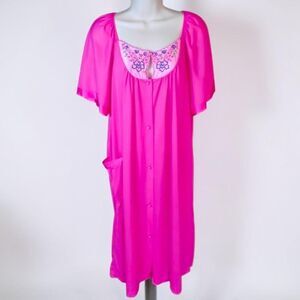 VTG Kelly Reed Pink Nightgown Robe Embroidered Floral Lace Long Loungewear XL 2X